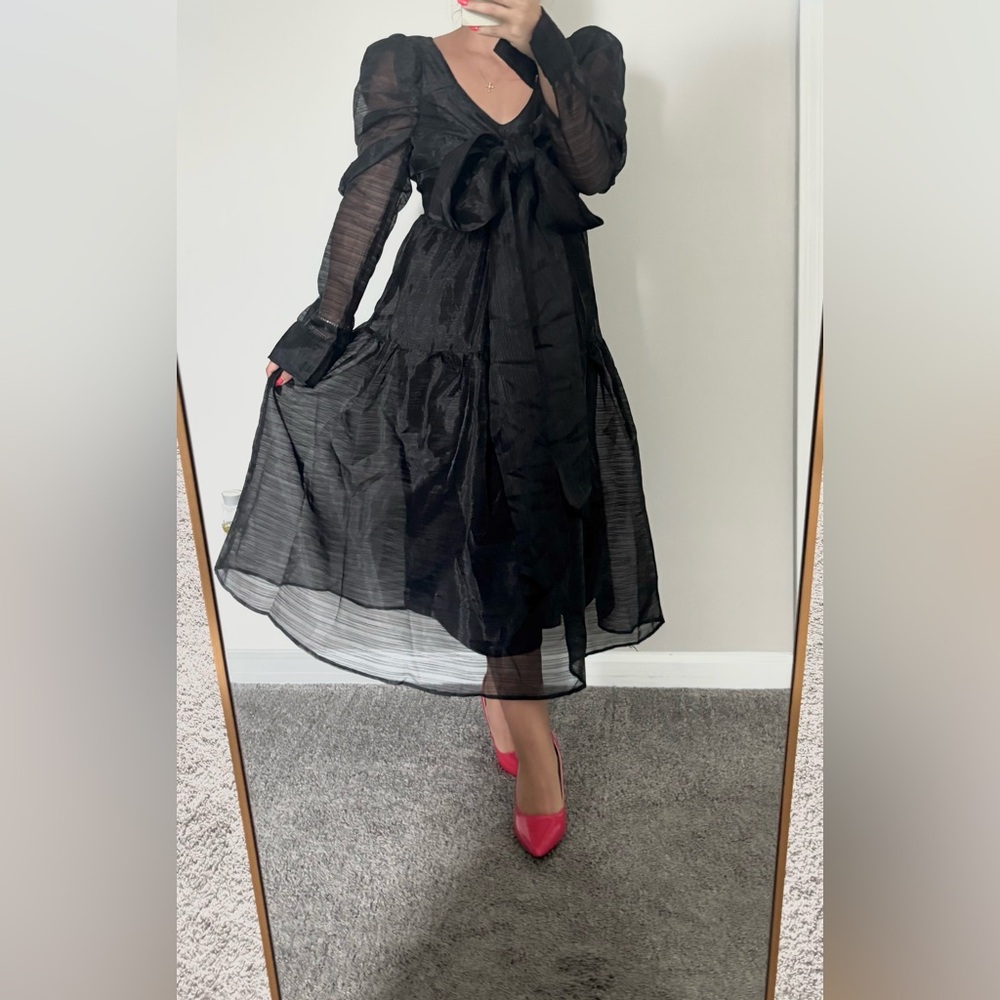 NWT LISTICLE Tulle Puff Sleeve Midi Cocktail Dress